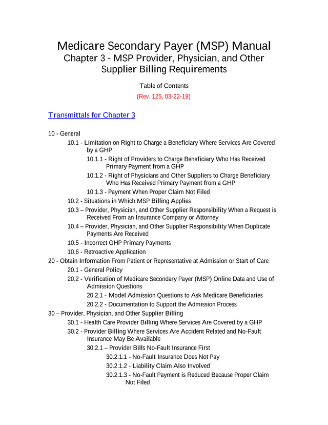 Medicare Secondary Payer (MSP) Manual screenshot