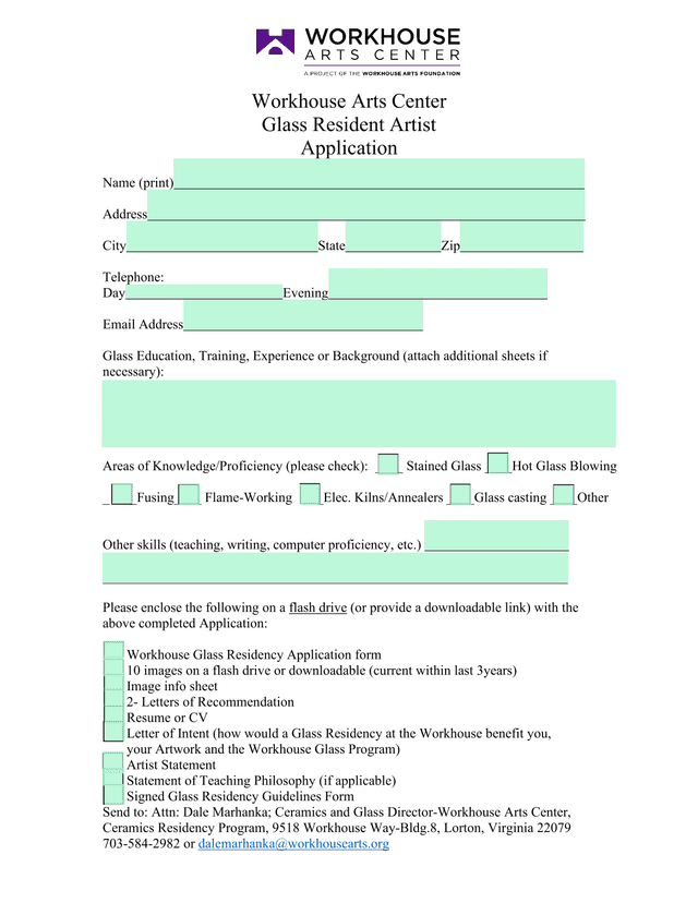 Glass Resident Artist Application screenshot