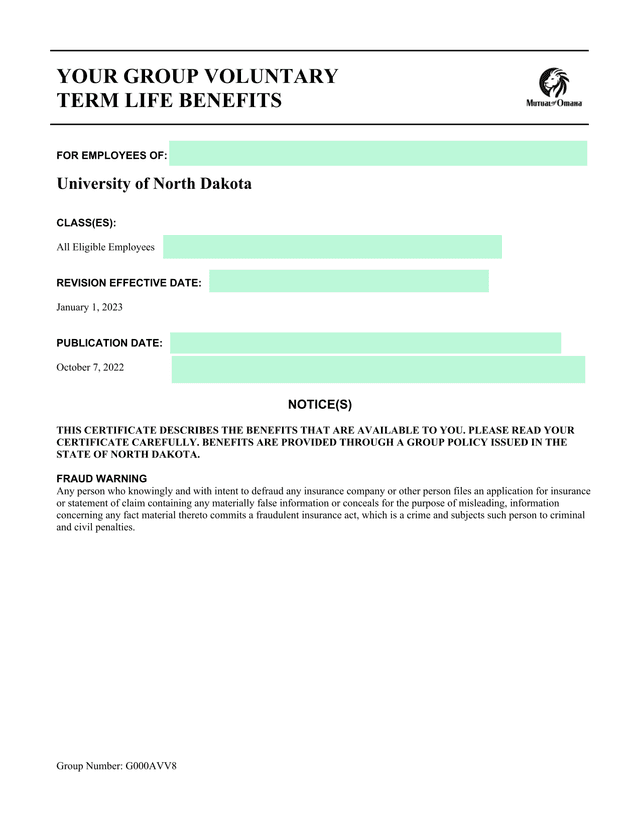 Group Voluntary Term Life Benefits Certificate screenshot
