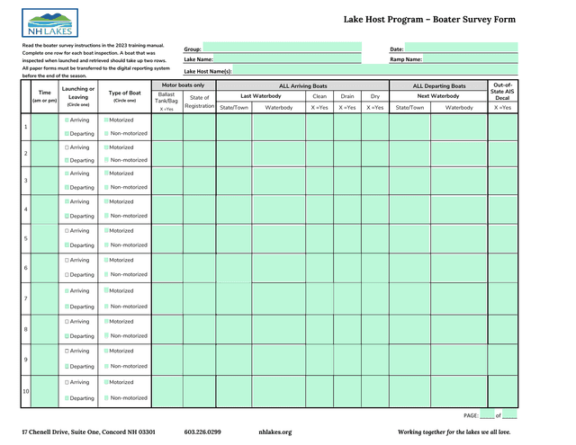Lake Host Program  Boater Survey Form screenshot