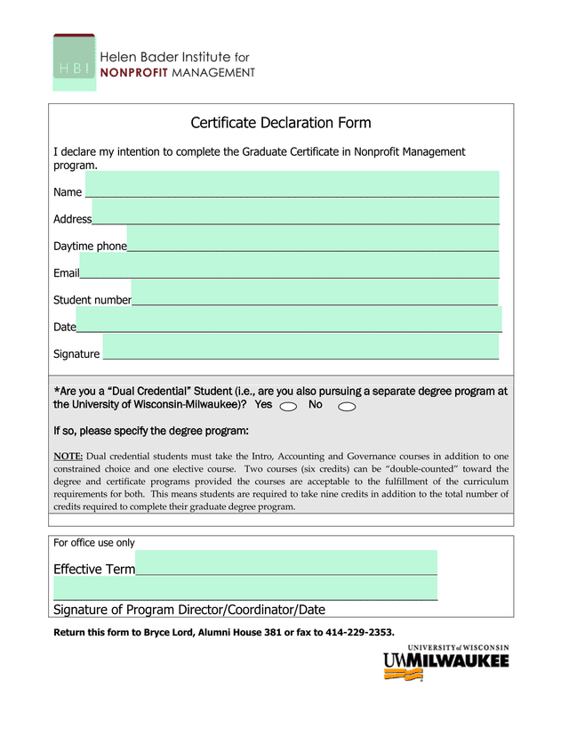 Certificate Declaration Form screenshot