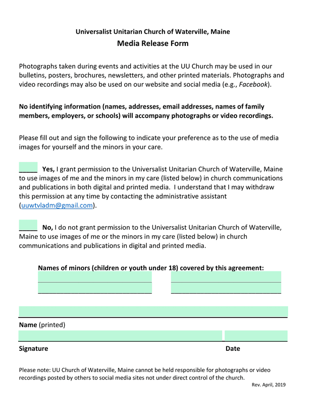 Media Release Form screenshot