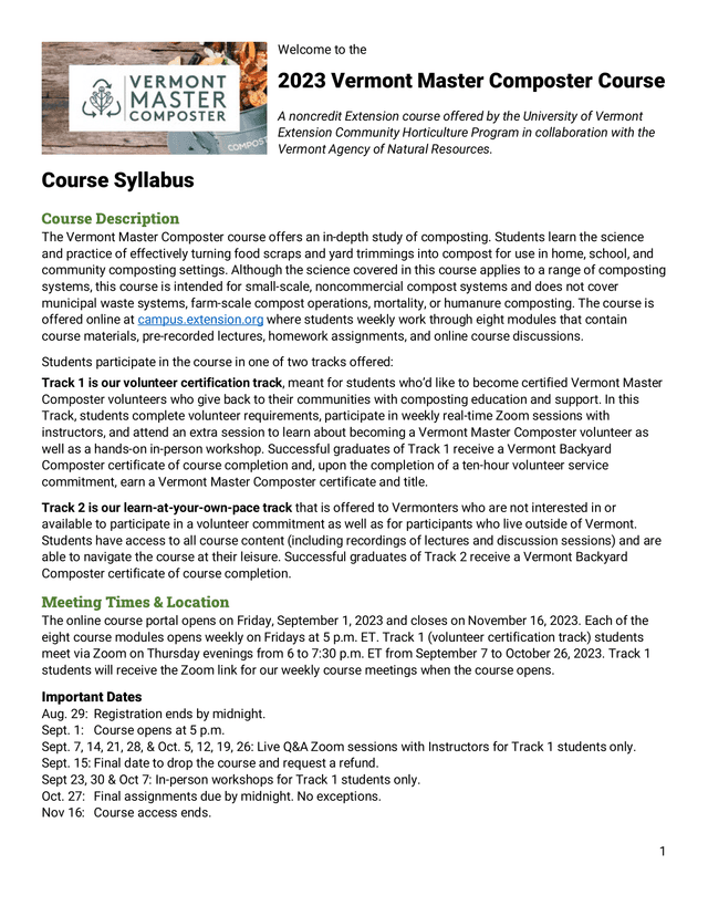 2023 Vermont Master Composter Course screenshot