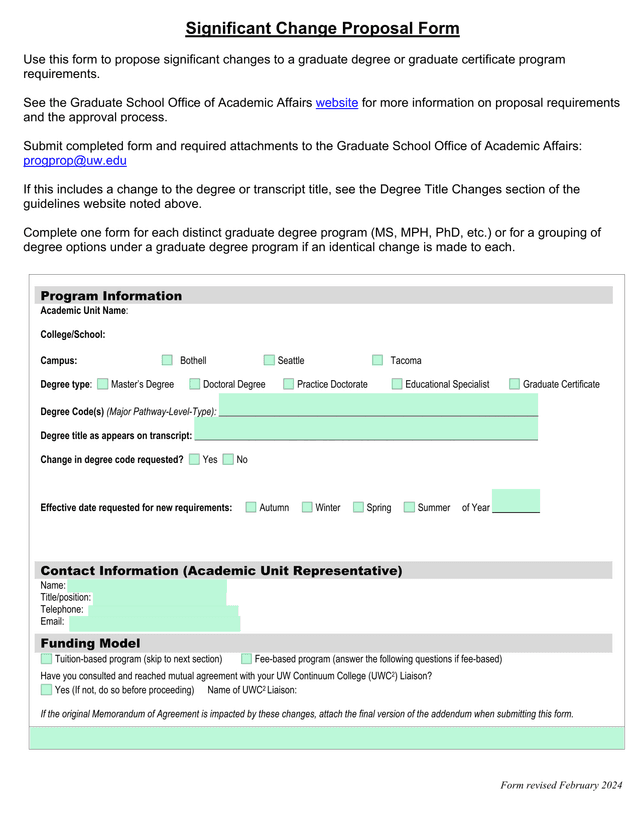 Significant Change Proposal Form screenshot