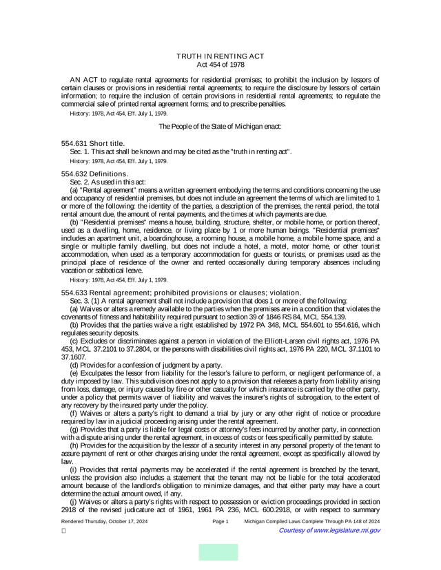 Truth In Renting Act screenshot