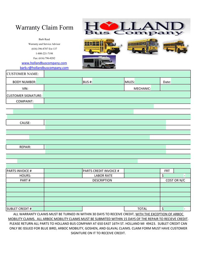 Warranty Claim Form screenshot