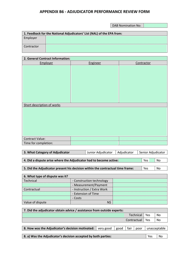 APPENDIX B6   ADJUDICATOR PERFORMANCE REVIEW FORM screenshot