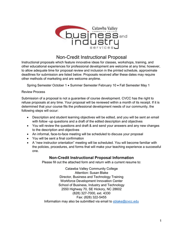 Non Credit Instructional Proposal screenshot