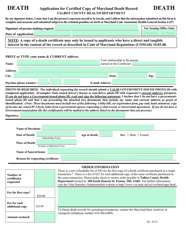 Application For Certified Copy Of Maryland Death Record screenshot