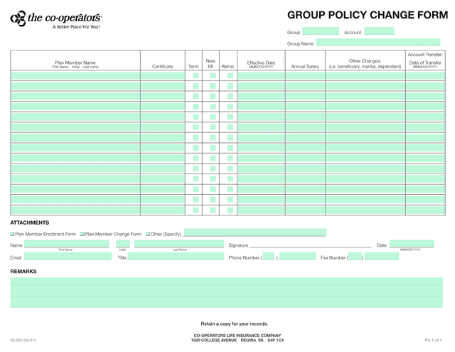 Group Policy Change Form screenshot
