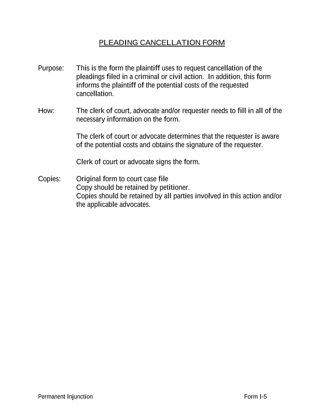 Permanent Injunction   Pleading Cancellation Form screenshot