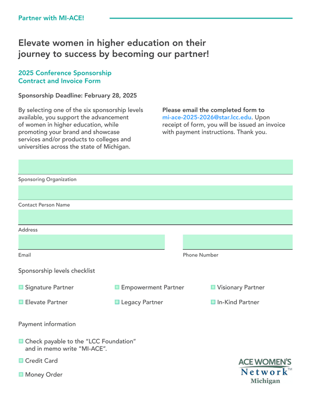2025 Conference Sponsorship Contract And Invoice Form screenshot