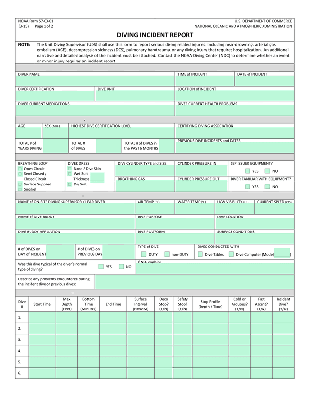 NOAA Diving Incident Report screenshot