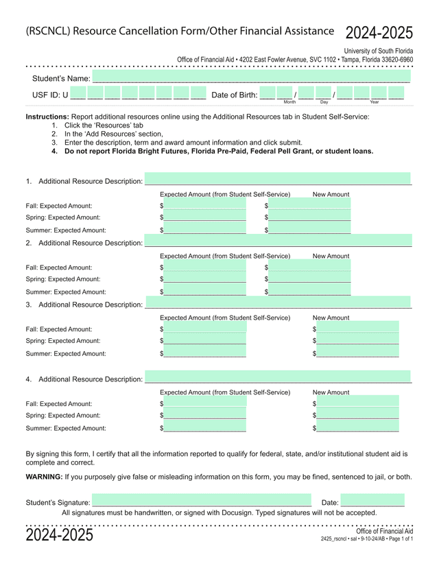 RSCNCL) Resource Cancellation FormOther Financial Assistance screenshot