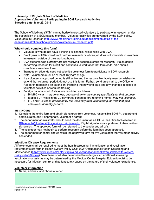 Approval For Volunteers Participating In SOM Research Activities screenshot