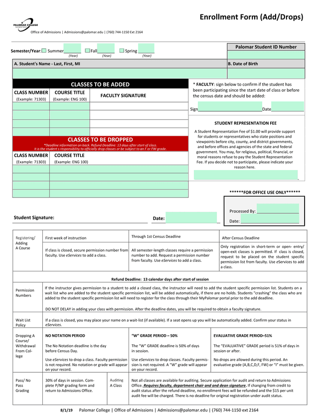 Enrollment Form (AddDrops) screenshot