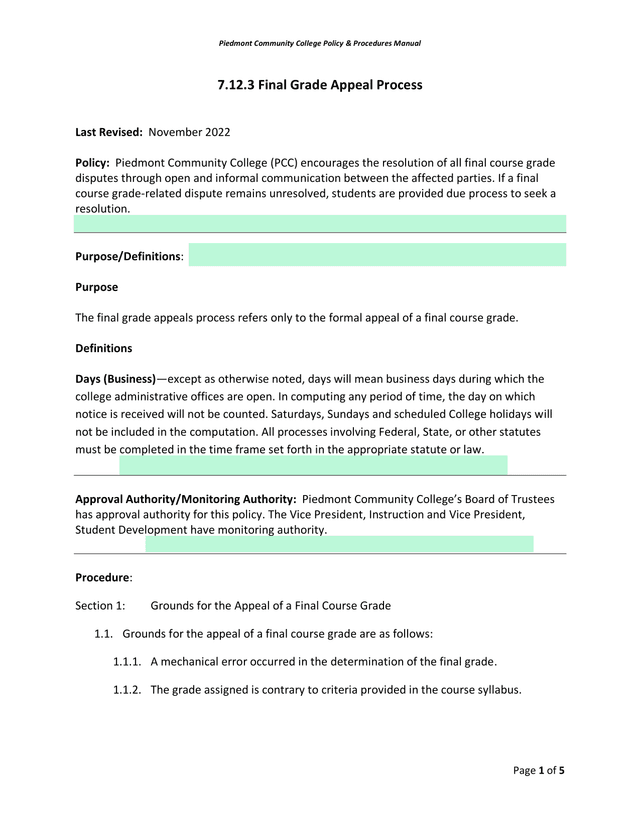 Piedmont Community College Policy  Procedures Manual screenshot