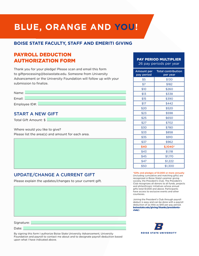 PAYROLL DEDUCTION AUTHORIZATION FORM screenshot