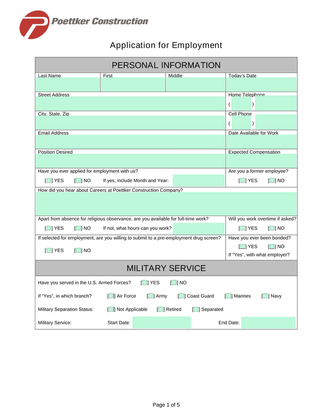 Application For Employment screenshot
