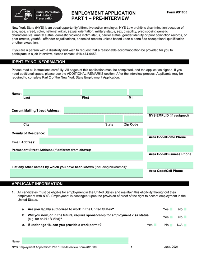 Employment Application Part 1   Pre Interview screenshot
