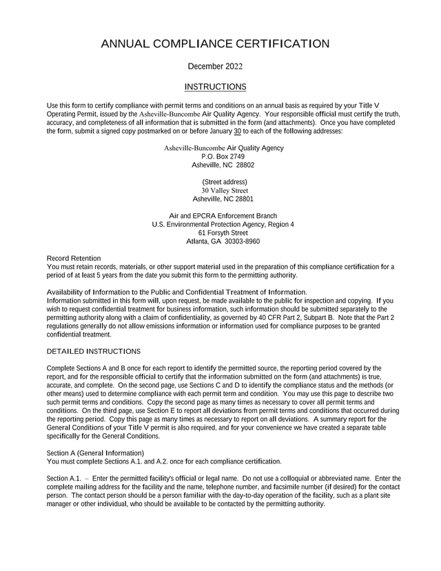 Annual Compliance Certification screenshot