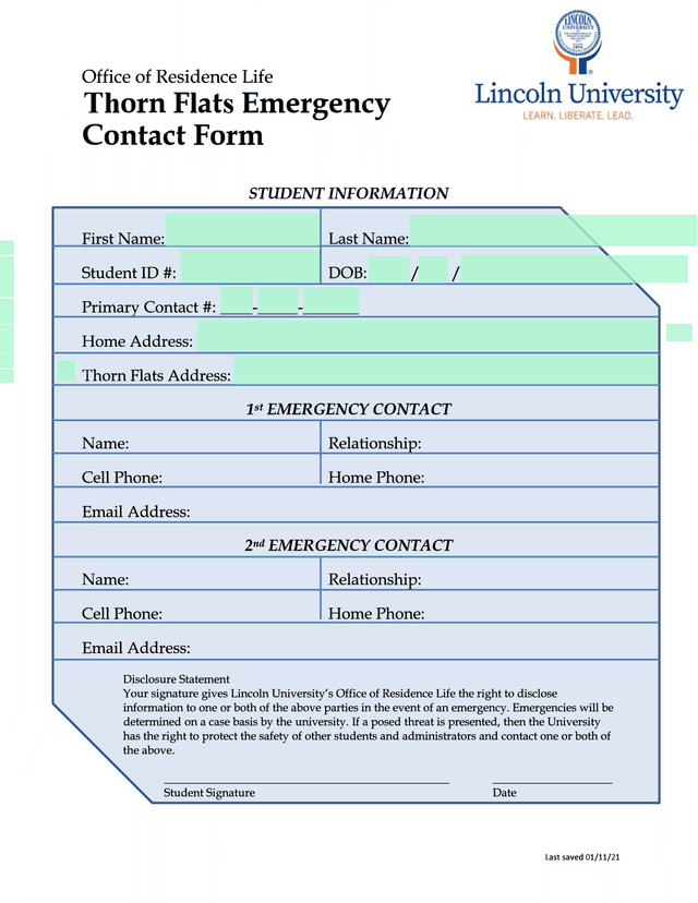 Thorn Flats Emergency Contact Form screenshot