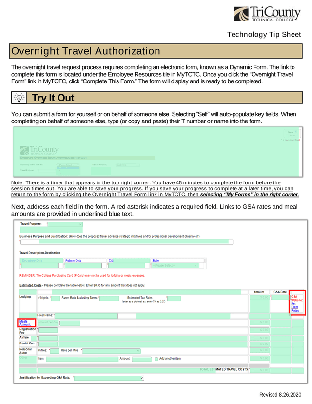Overnight Travel Authorization screenshot