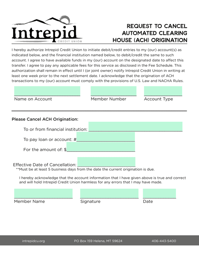 Request To Cancel Automated Clearing House (ACH) Origination screenshot