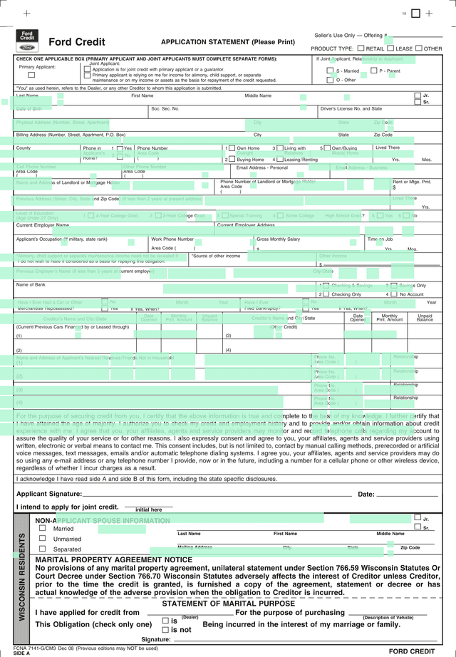 Credit Application Form screenshot