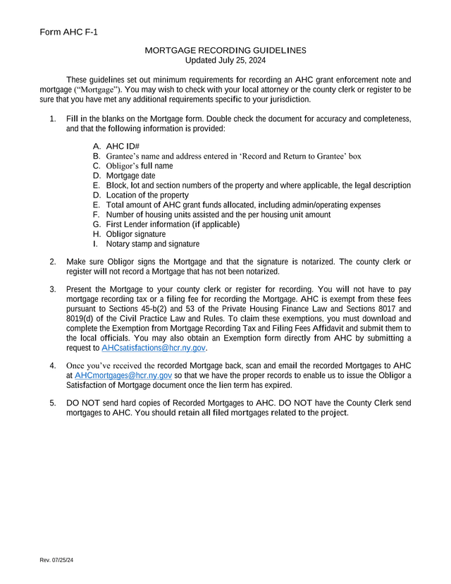 Form AHC F 1 MORTGAGE RECORDING GUIDELINES screenshot