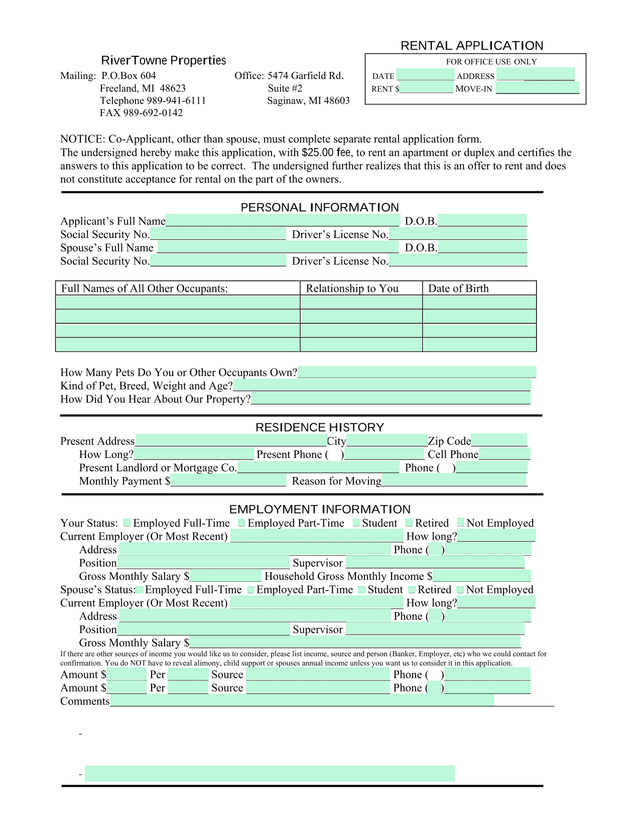RENTAL APPLICATION screenshot