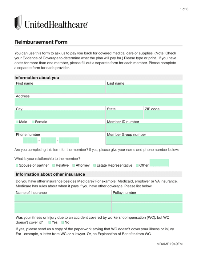 Reimbursement Form screenshot