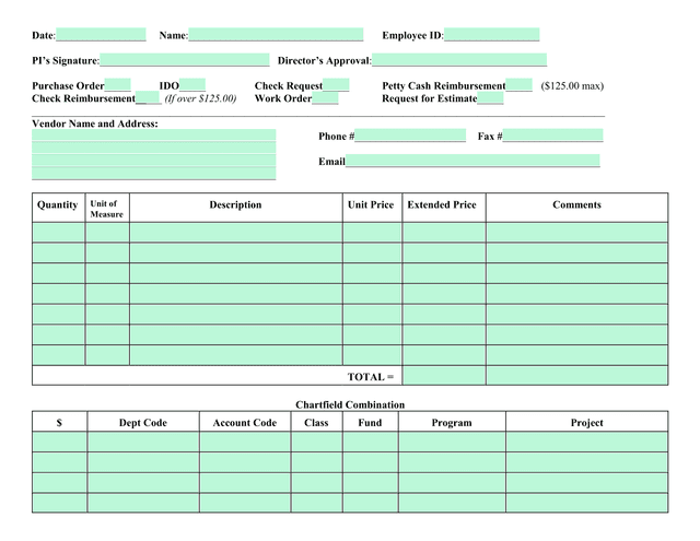 Expense Reimbursement Form screenshot