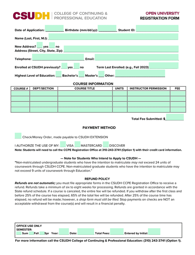 Open University Registration Form screenshot