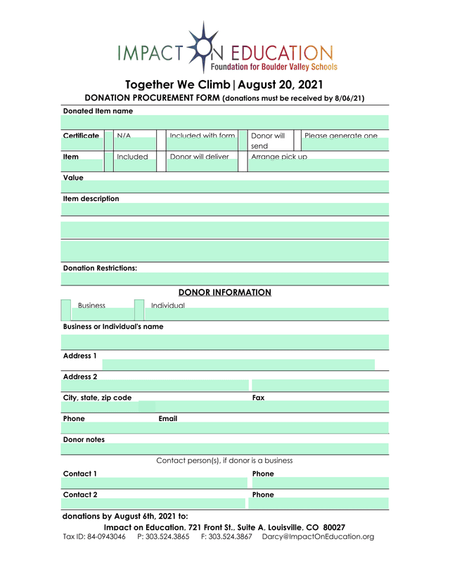 Donation Procurement Form screenshot