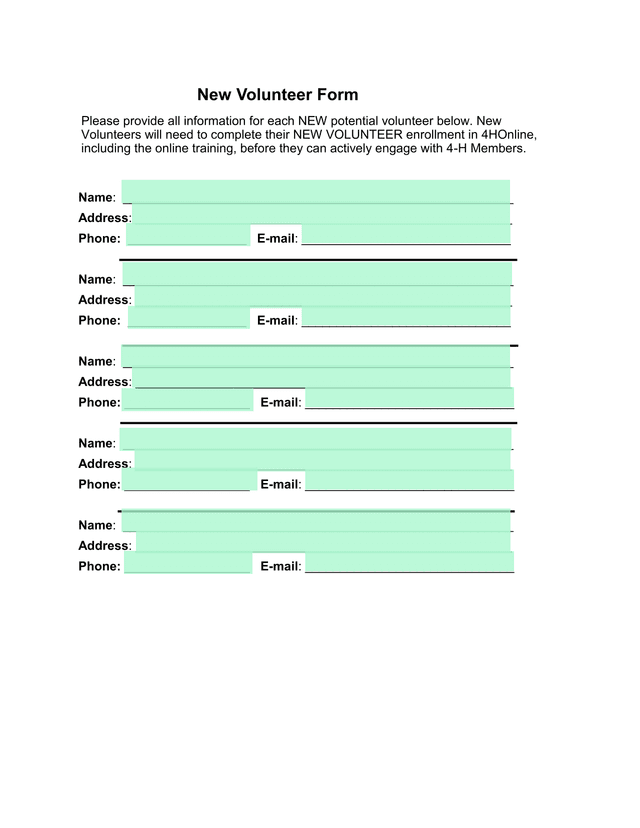 New Volunteer Form screenshot