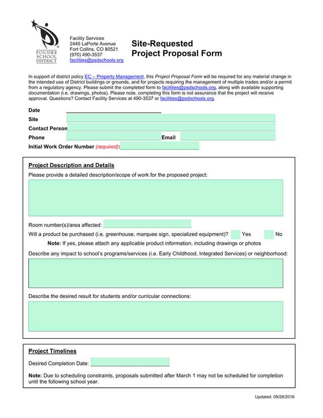 Site Requested Project Proposal Form screenshot