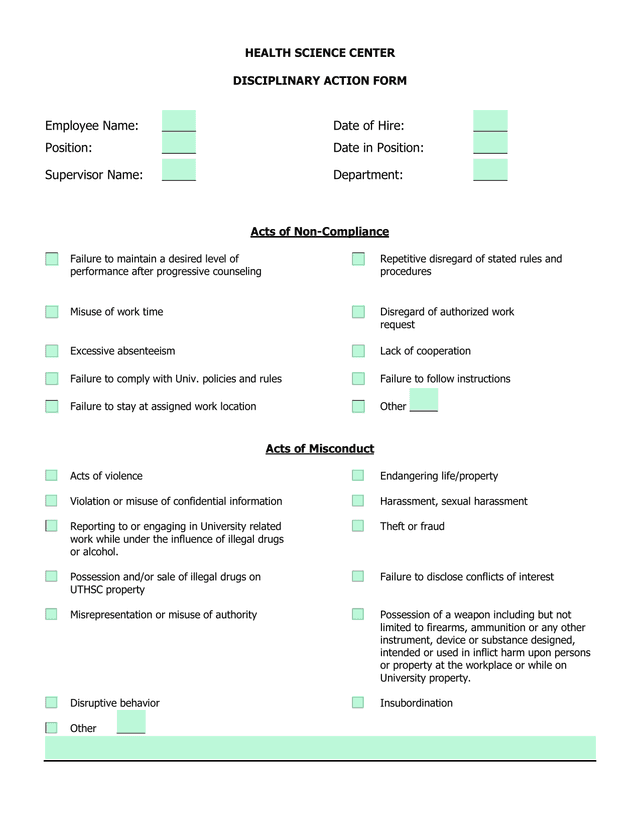 Disciplinary Action Form screenshot