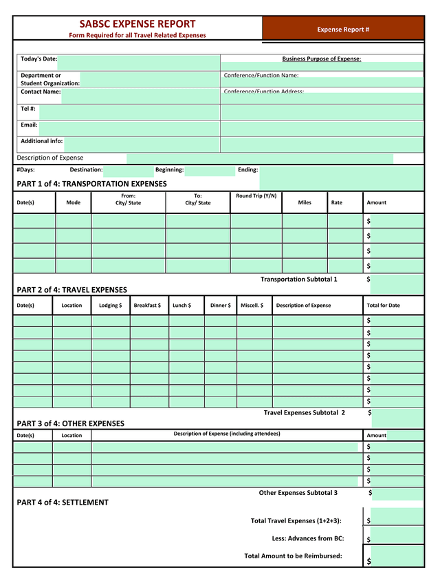SABSC EXPENSE REPORT screenshot