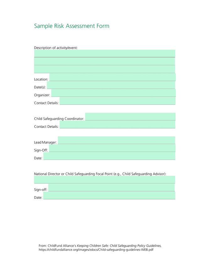 Child Safeguarding Risk Assessment Form screenshot