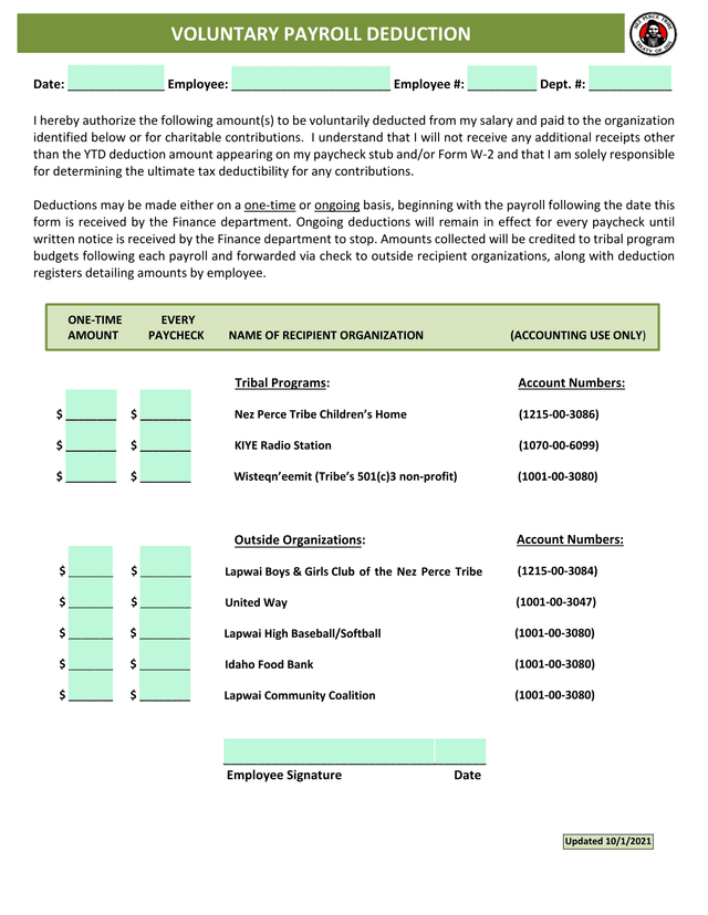 Voluntary Payroll Deduction screenshot