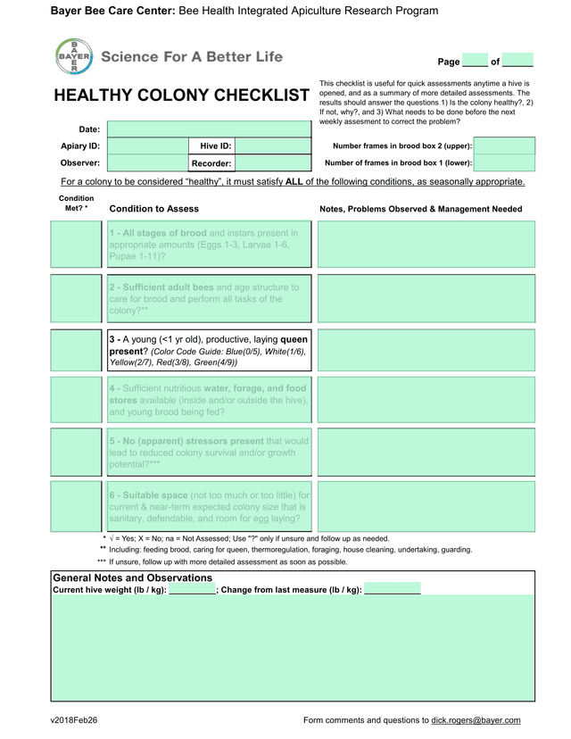 Healthy Colony Checklist screenshot