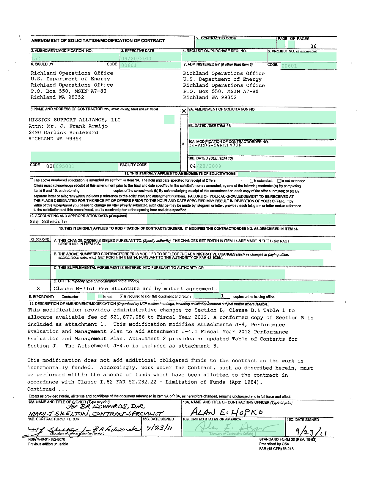 Mission Support Contract screenshot