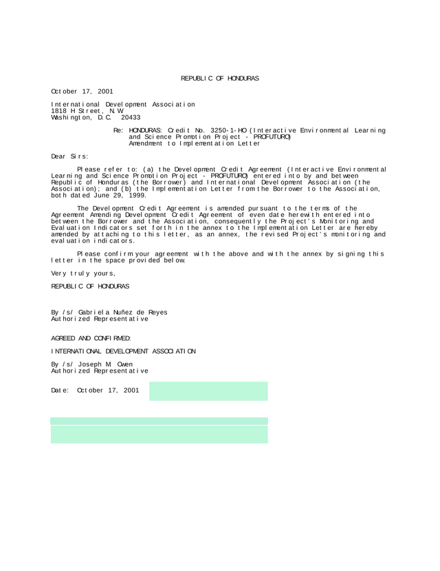 Amendment To Implementation Letter screenshot