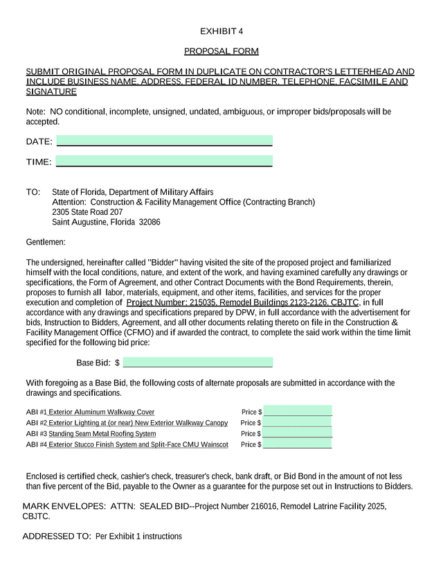 EXHIBIT 4 PROPOSAL FORM screenshot