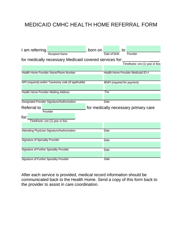 MEDICAID CMHC HEALTH HOME REFERRAL FORM screenshot
