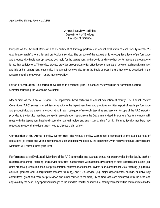 Annual Review Policies Department Of Biology screenshot