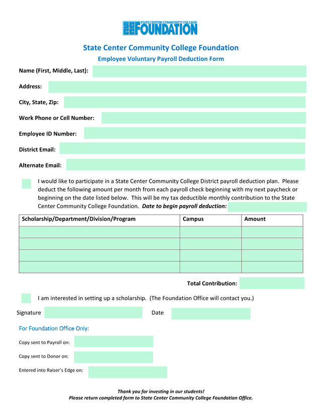 Employee Voluntary Payroll Deduction Form screenshot