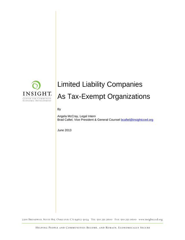 Limited Liability Companies As Tax Exempt Organizations screenshot