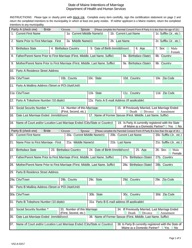 State Of Maine Intentions Of Marriage screenshot
